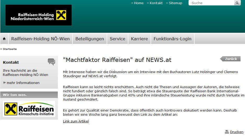 Raiffeisen verlinkt für eine Woche auf gelöschten kritischen News.at-Artikel