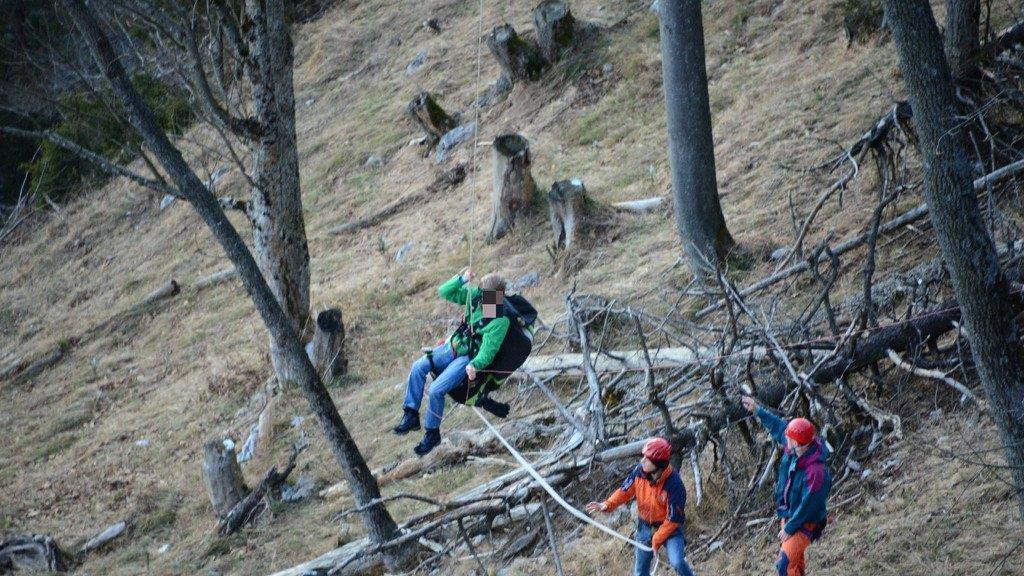 Paragleiter in Baum hängengeblieben