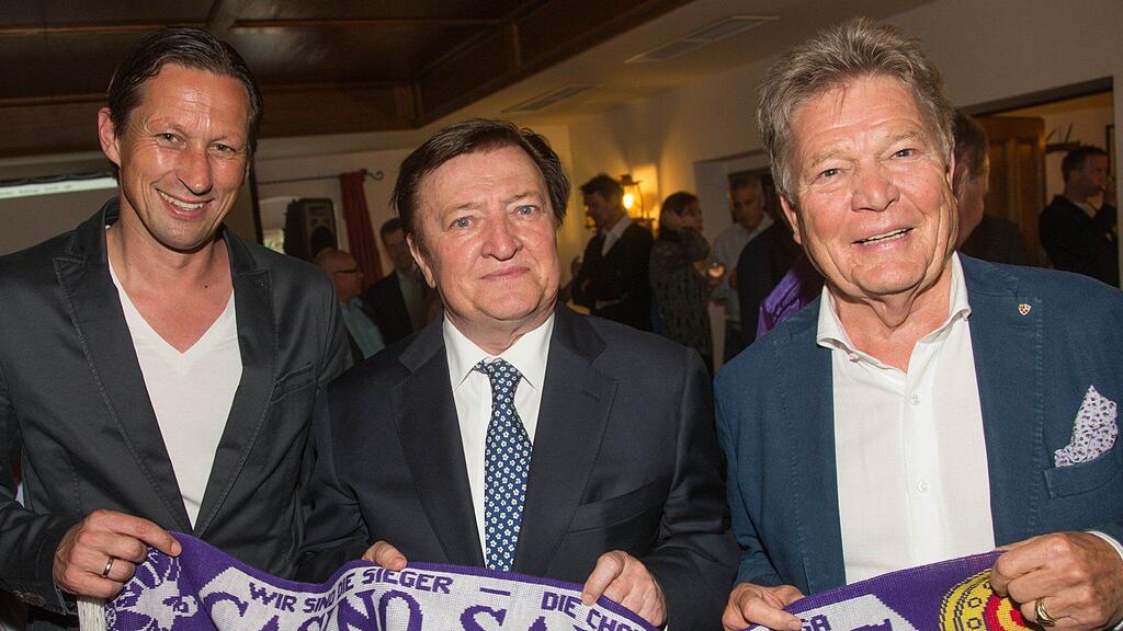Ex-Präsident Rudi Quehenberger (re.) erinnerte sich mit Ex-Coach Otto Baric und Leverkusen-Trainer Roger Schmidt an die guten alten Zeiten.